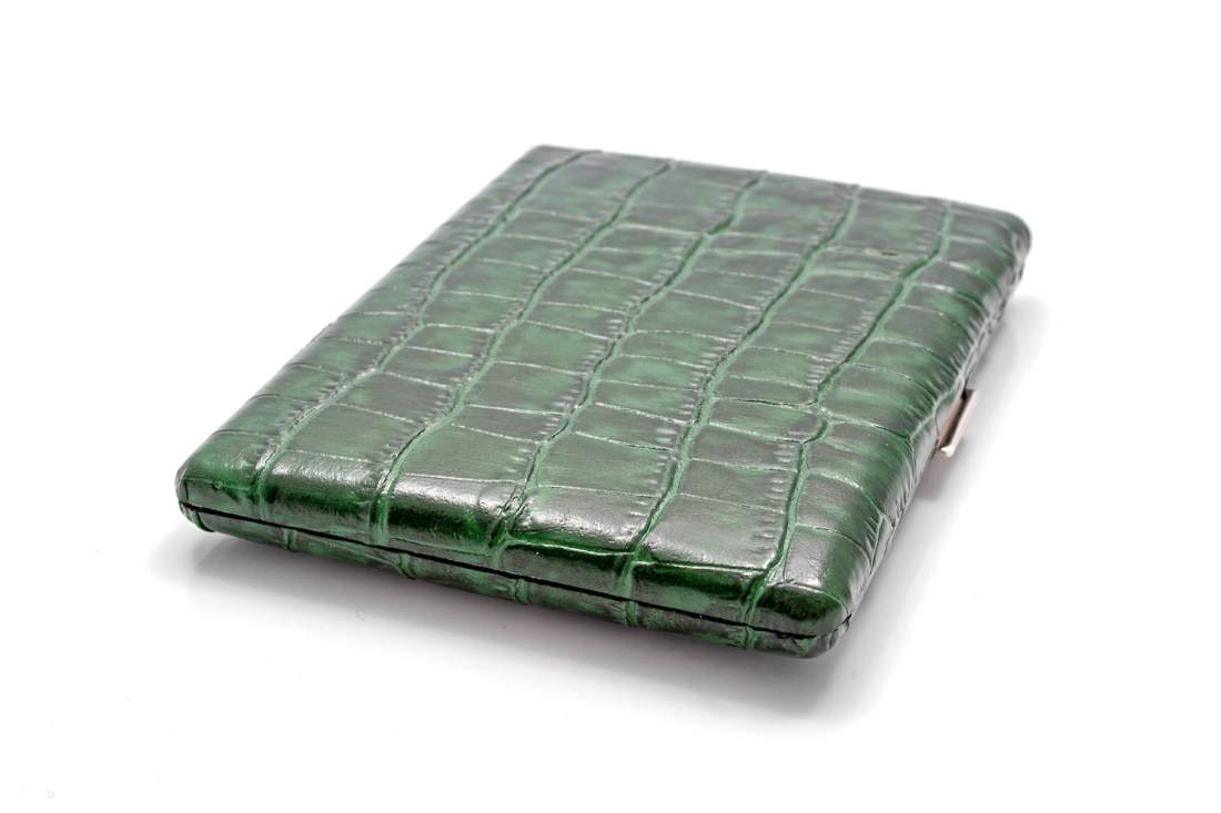 Produktbild: Zigarettenetui Pearl Metall Leder grün Kroko 9er