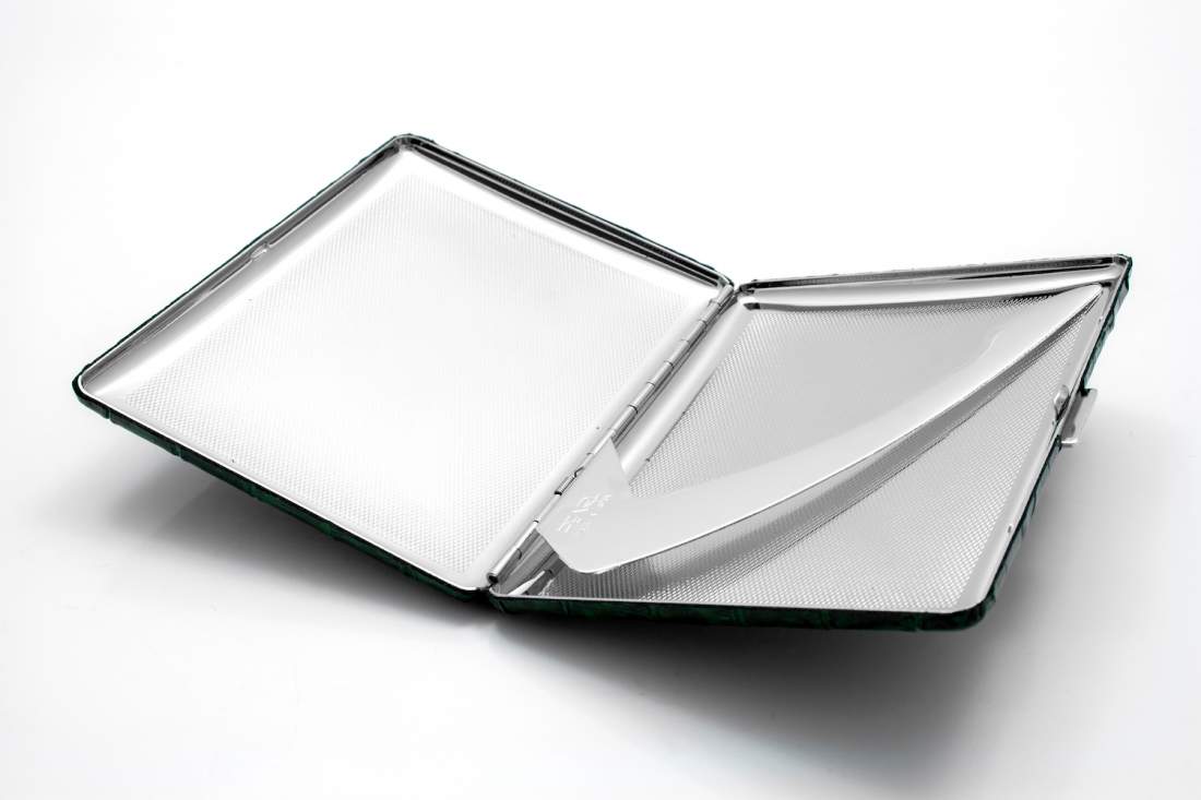 Produktbild: Zigarettenetui Pearl Metall Leder grün Kroko 9er