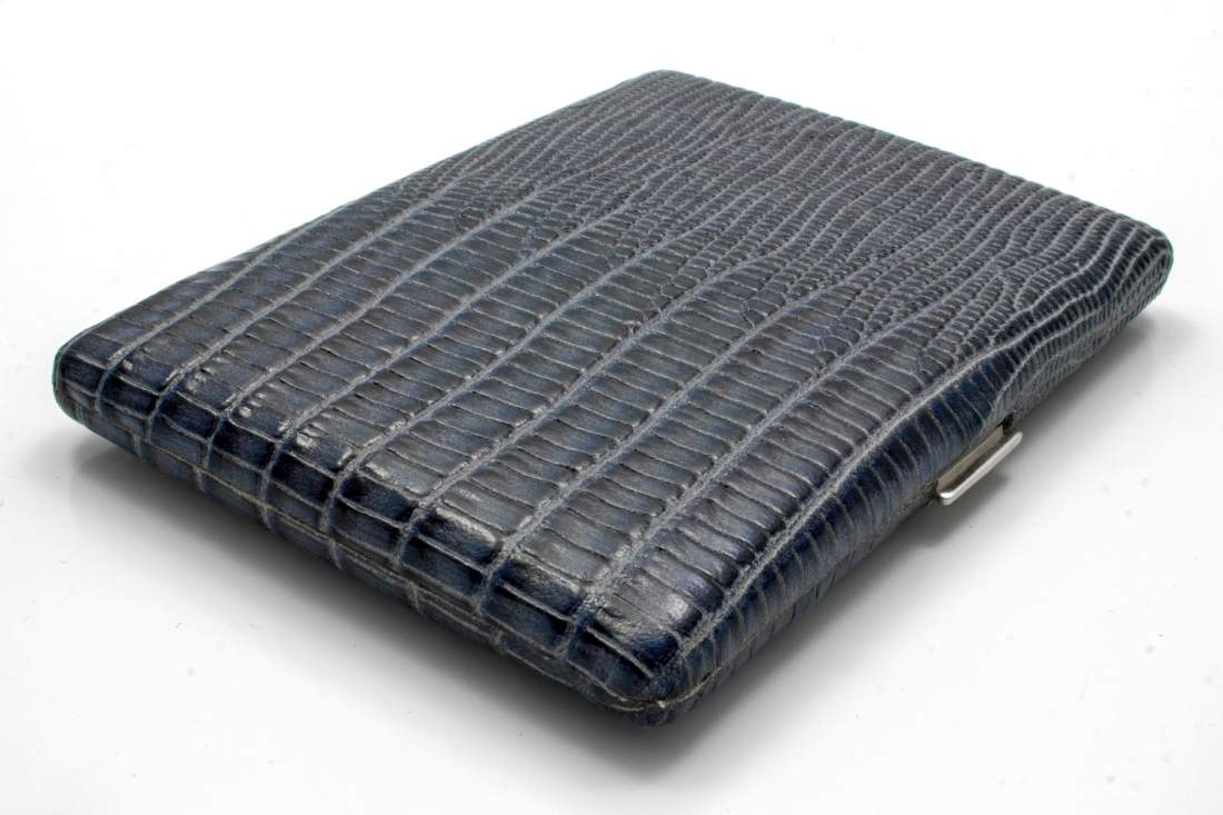 Produktbild: Zigarettenetui Pearl Metall Leder grau Eidechse 9er