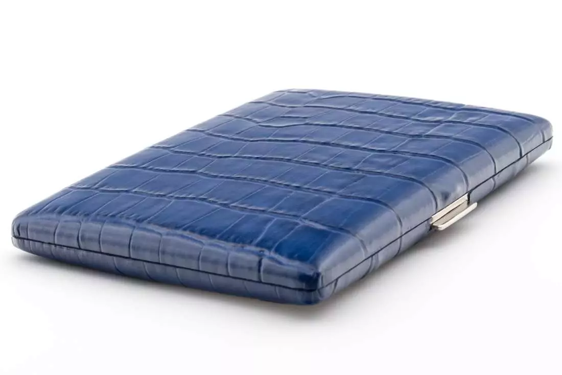 Produktbild: Zigarettenetui Pearl Metall Leder blau Kroko 9er liegend