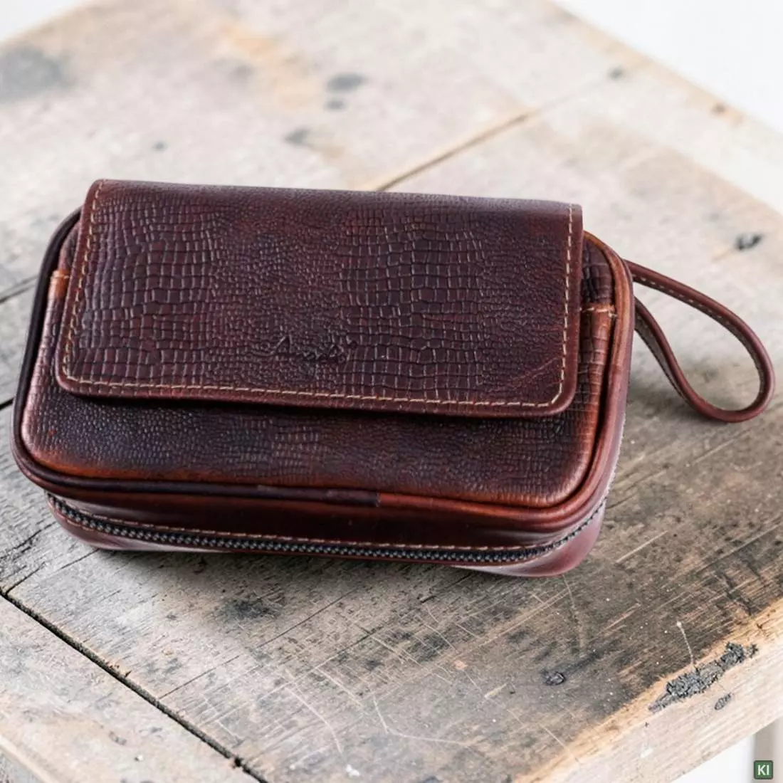 Produktbild: Angelo Pfeifentasche Rindsleder braun in Schlangenoptik Szene