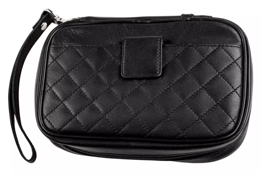 Produktbild: Angelo Pfeifentasche Schaf-Nappaleder schwarz 3 Pfeifen vorne