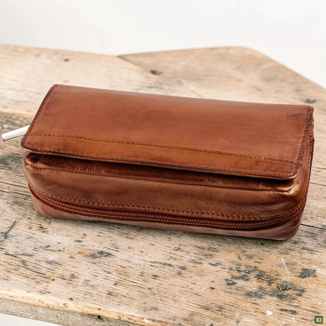 Produktbild: Angelo Pfeifentasche Ziegen-Leder braun 2 Pfeifen Szene