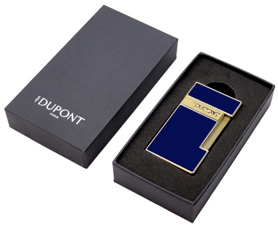 Produktbild: S.T. Dupont Slimmy Feuerzeug blau gold Verpackung