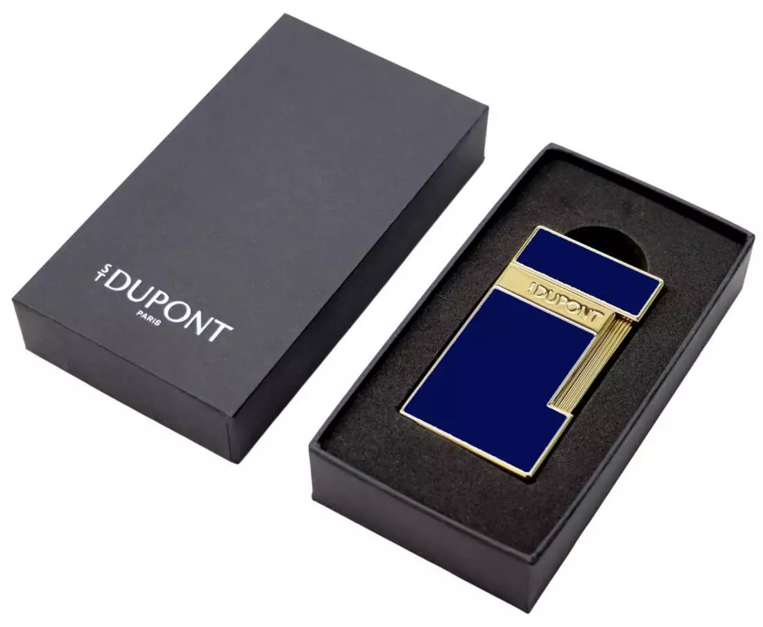 Produktbild: S.T. Dupont Slimmy Feuerzeug blau gold Verpackung