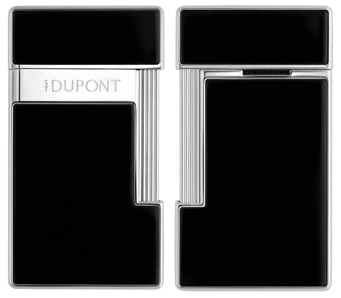 Produktbild: S.T. Dupont Slimmy Feuerzeug schwarz chrom vorne hinten