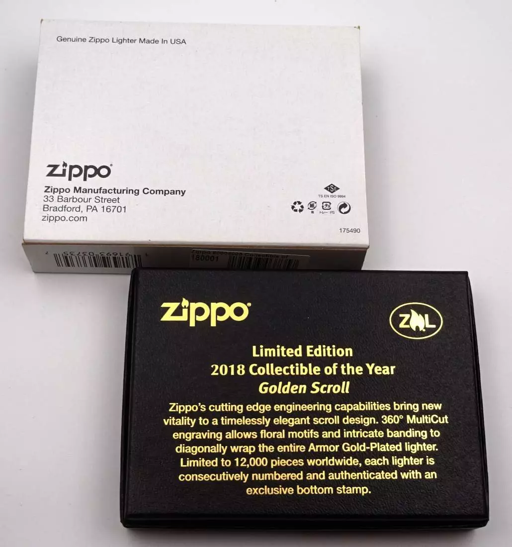Produktbild: Zippo 2018 Collectible of The Year Golden Scroll Verpackungen hinten