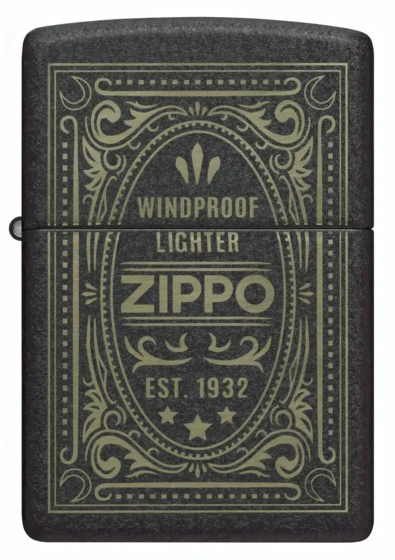 Produktbild: Zippo 60007935 Antique Label Black Crackle Laser Engrave Frontansicht