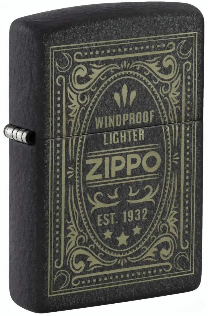 Produktbild: Zippo 60007935 Antique Label Black Crackle mit gelasertem Vintage-Etikett und Zippo Logo