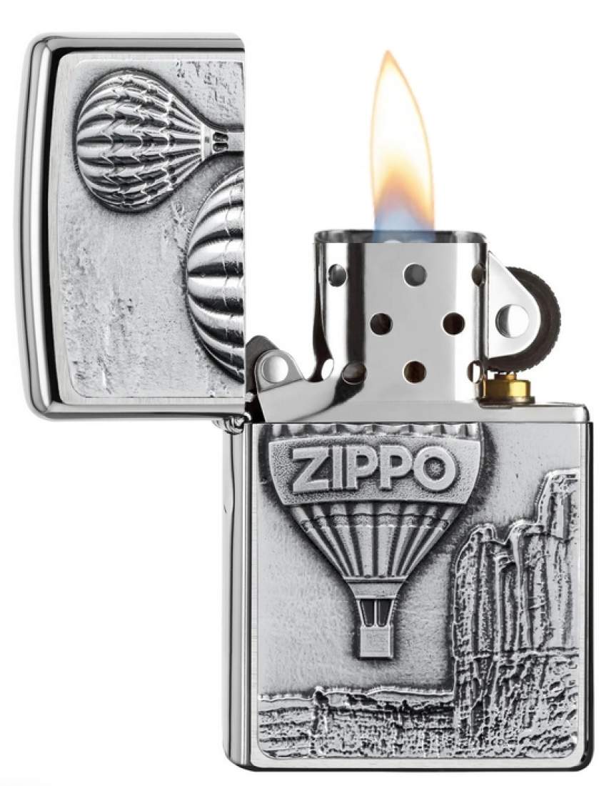 Produktbild: Zippo Aerotstat Ballon Chrom gebürstet Emblem Feuerzeug offen