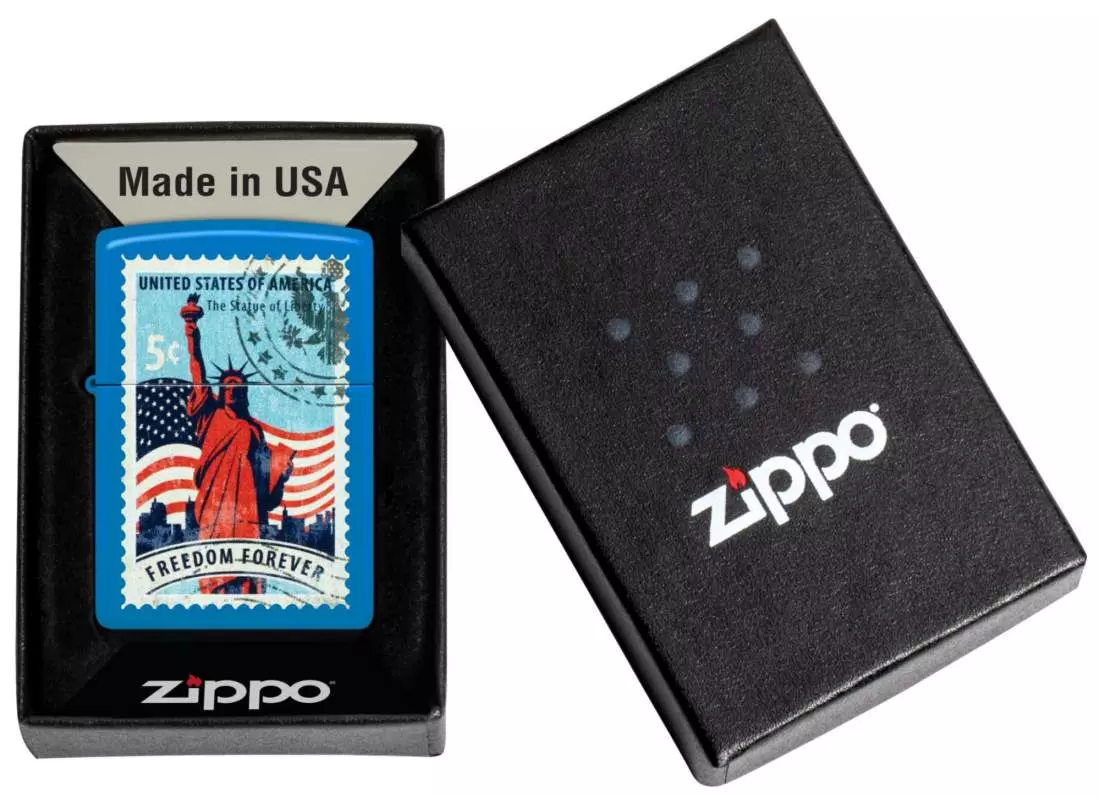 Produktbild: Zippo Americana Stamp Sky Blue Feuerzeug Verpackung