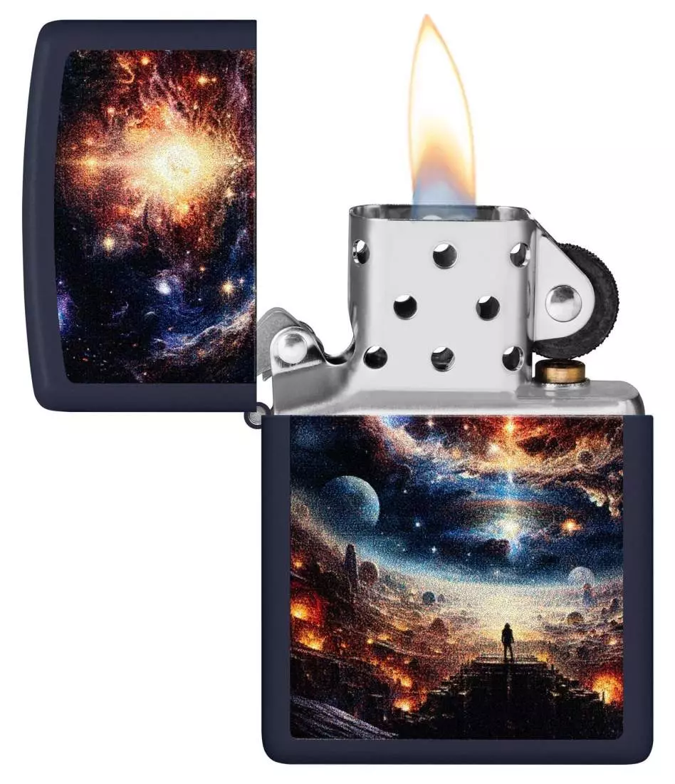 Produktbild: Zippo Andere Welten Navy Blau matt Feuerzeug Flamme