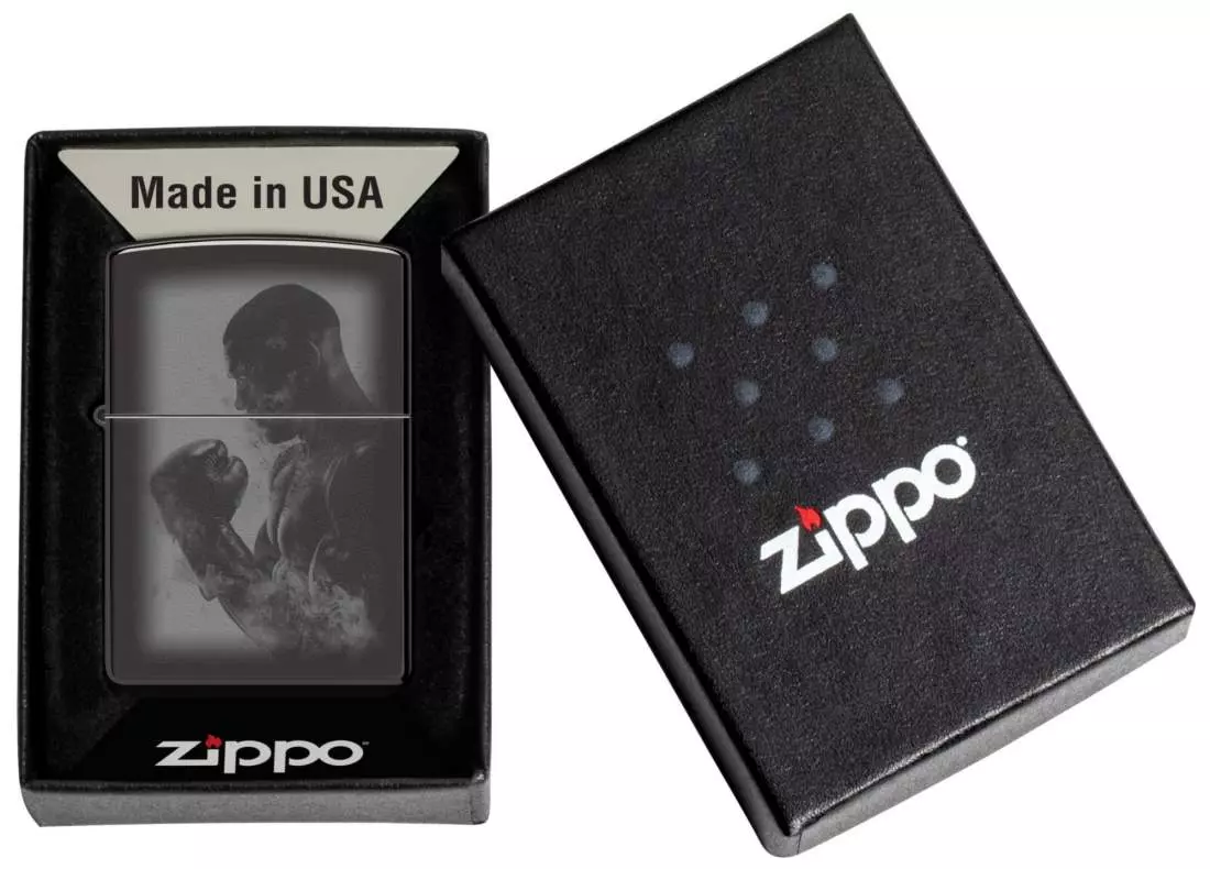 Produktbild: Zippo Boxer schwarz hoch glänzend Feuerzeug Verpackung