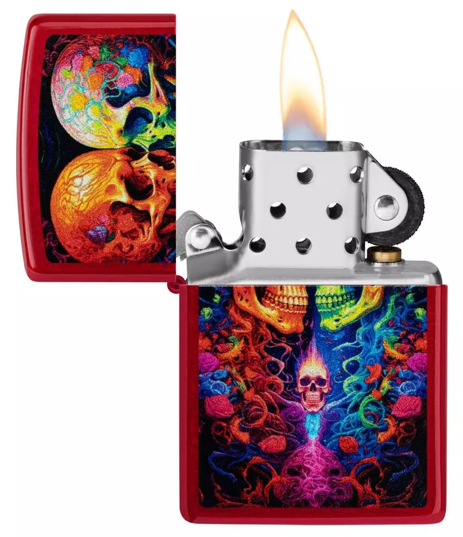 Produktbild: Zippo Candy Skull Candy Apple Red Feuerzeug offen