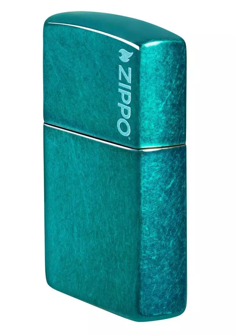 Produktbild: Zippo Candy Teal Blaugrün mit Logo Feuerzeug seitlich