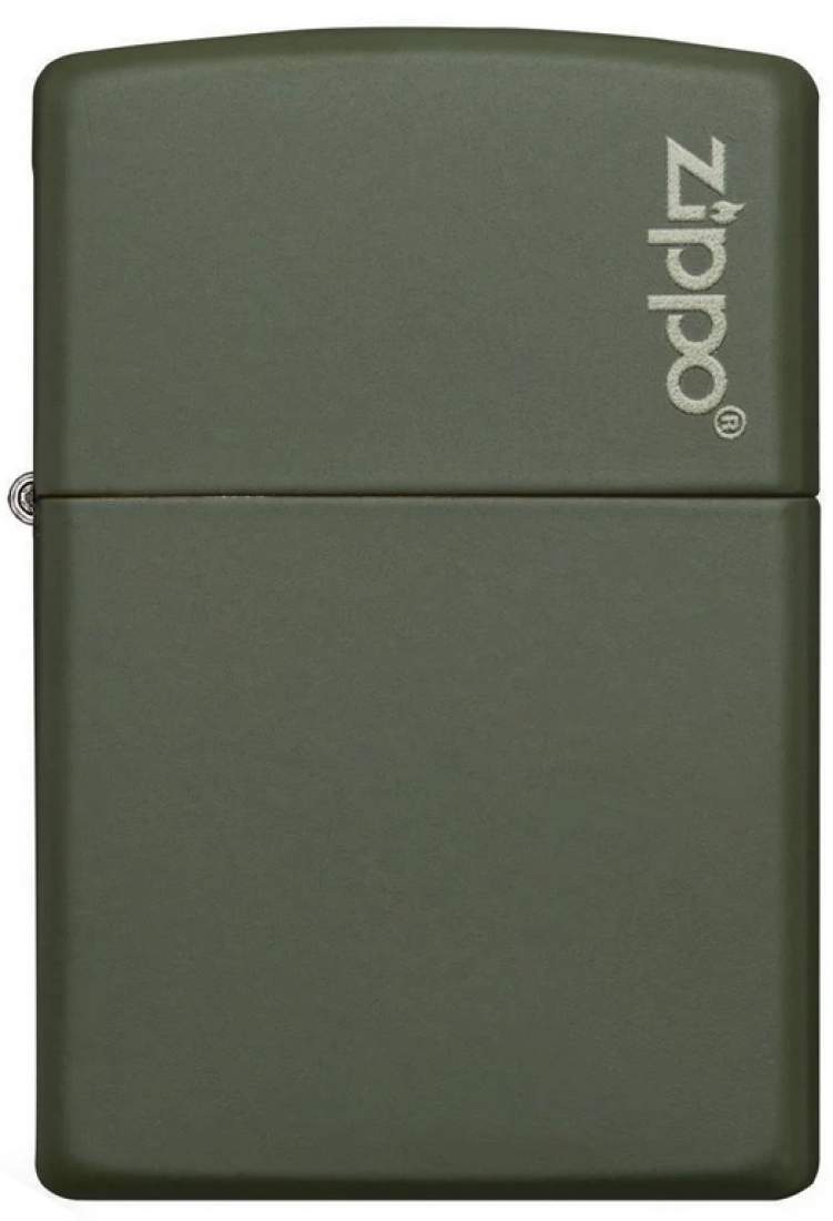 Produktbild: Zippo Classic Green Matte Basismodell mit Logo Feuerzeug vorne