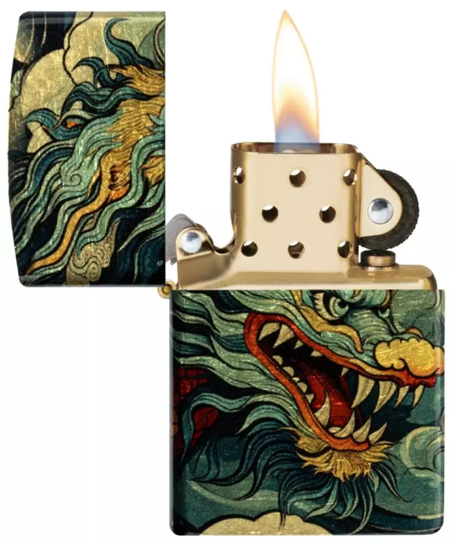 Produktbild: Zippo Colourful Dragon fliegender Drache Feuerzeug offen