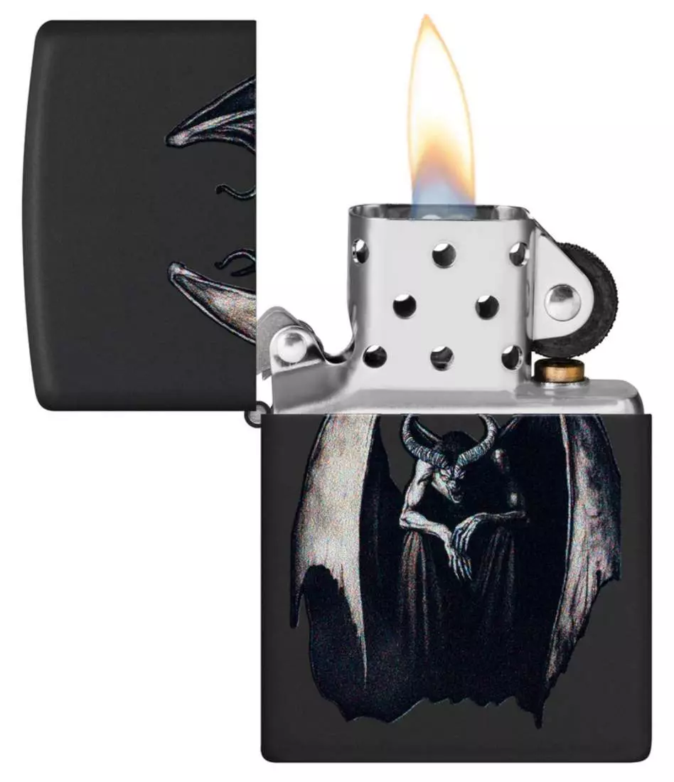 Produktbild: Zippo Demon Monster schwarz matt Feuerzeug offen