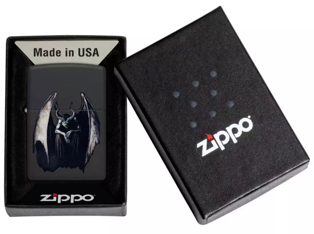 Produktbild: Zippo Demon Monster schwarz matt Feuerzeug Verpackung