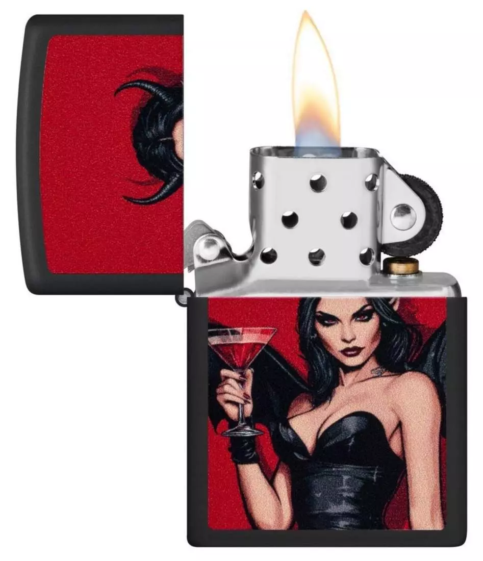 Produktbild: Zippo Devil Vampire schwarz matt Feuerzeug offen