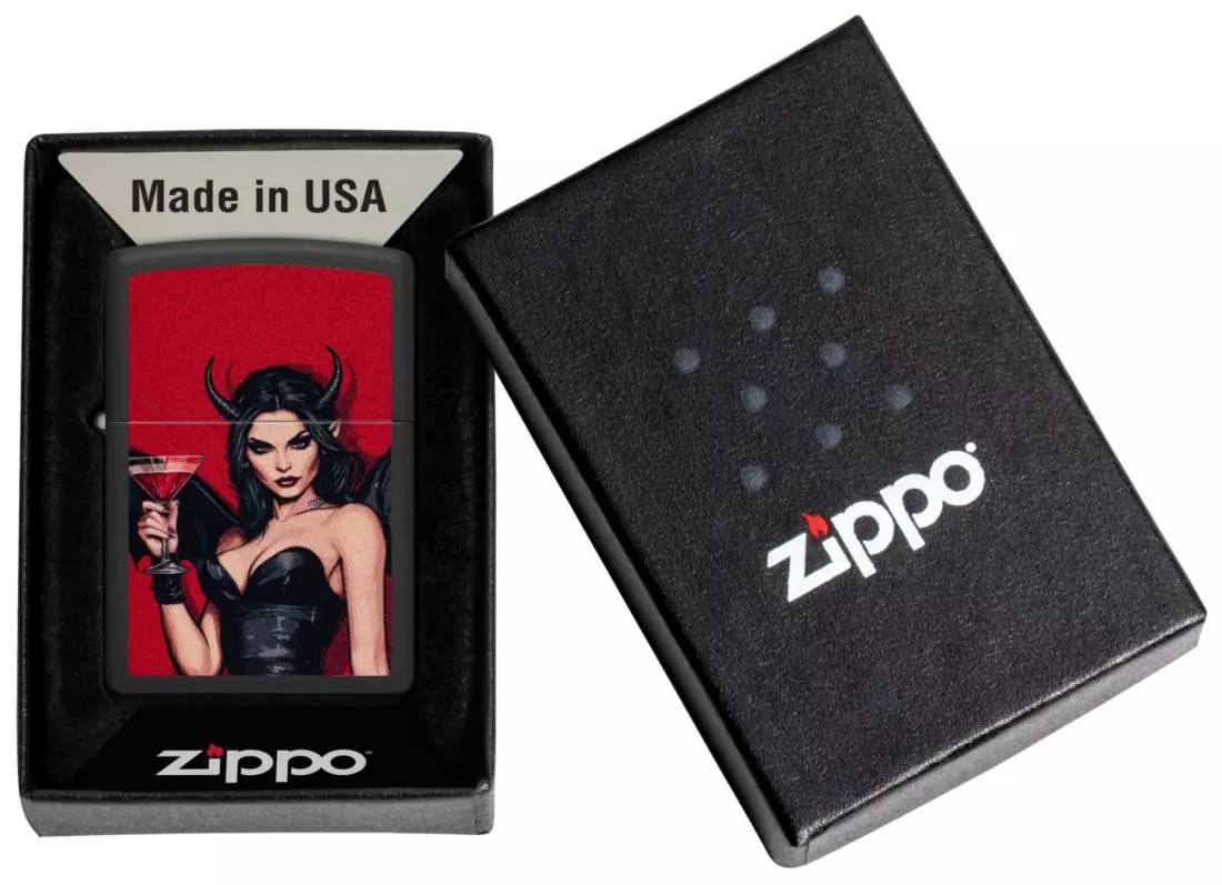 Produktbild: Zippo Devil Vampire schwarz matt Feuerzeug Verpackung