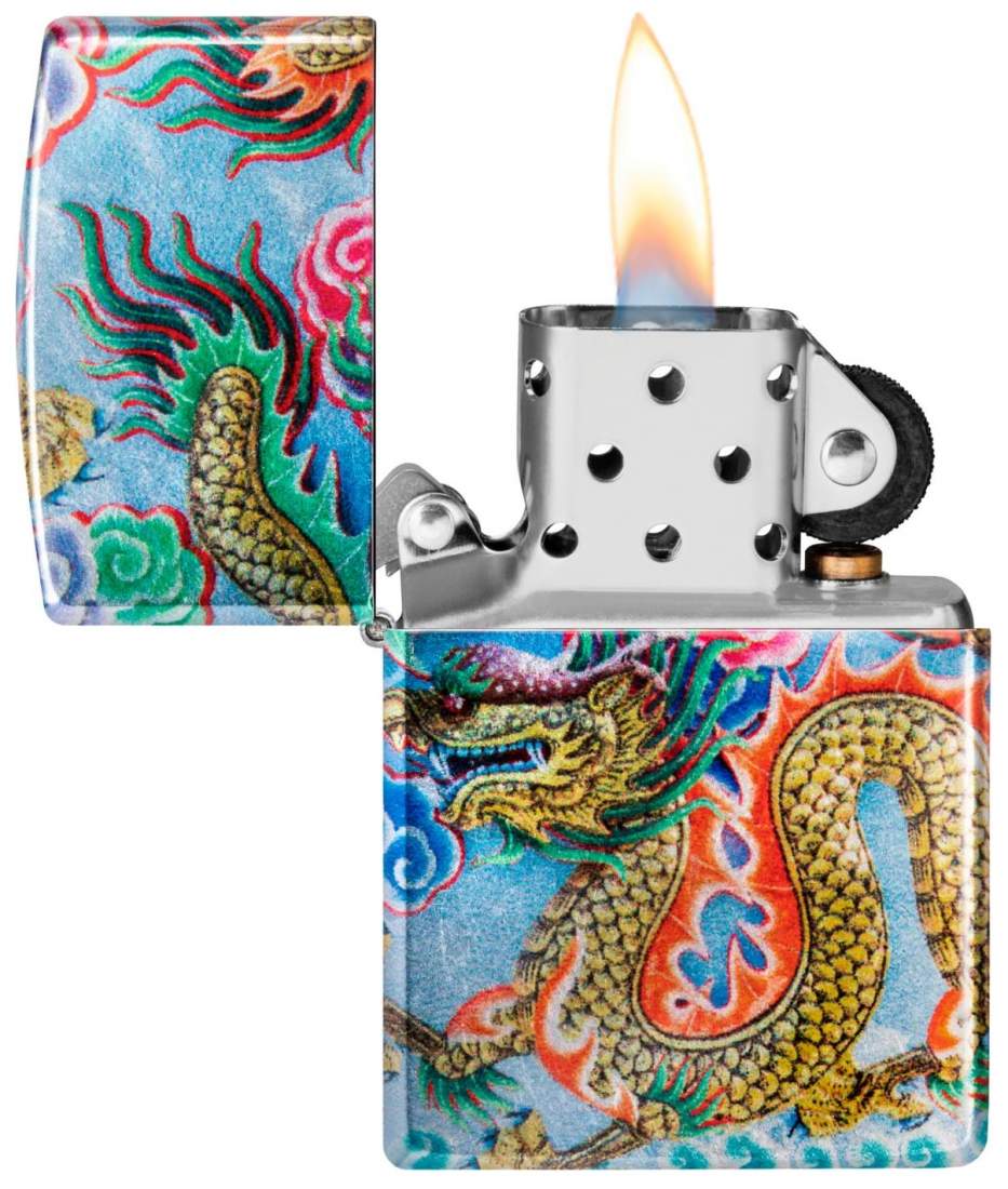 Produktbild: Zippo Dragon Design 540 Fusion Druck Feuerzeug offen