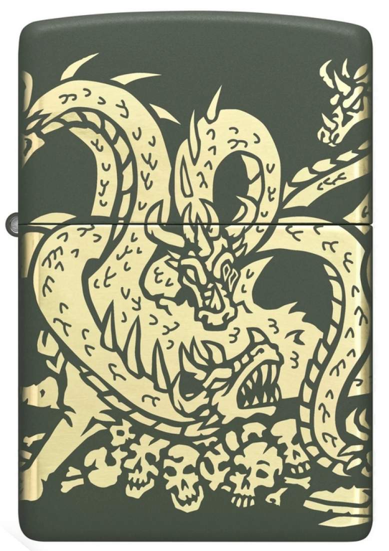Produktbild: Zippo Dragon grün matt mit 360 Drachen Gravur Feuerzeug vorne