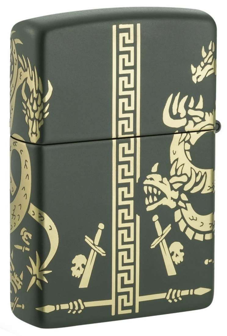 Produktbild: Zippo Dragon grün matt mit 360 Drachen Gravur Feuerzeug hinten