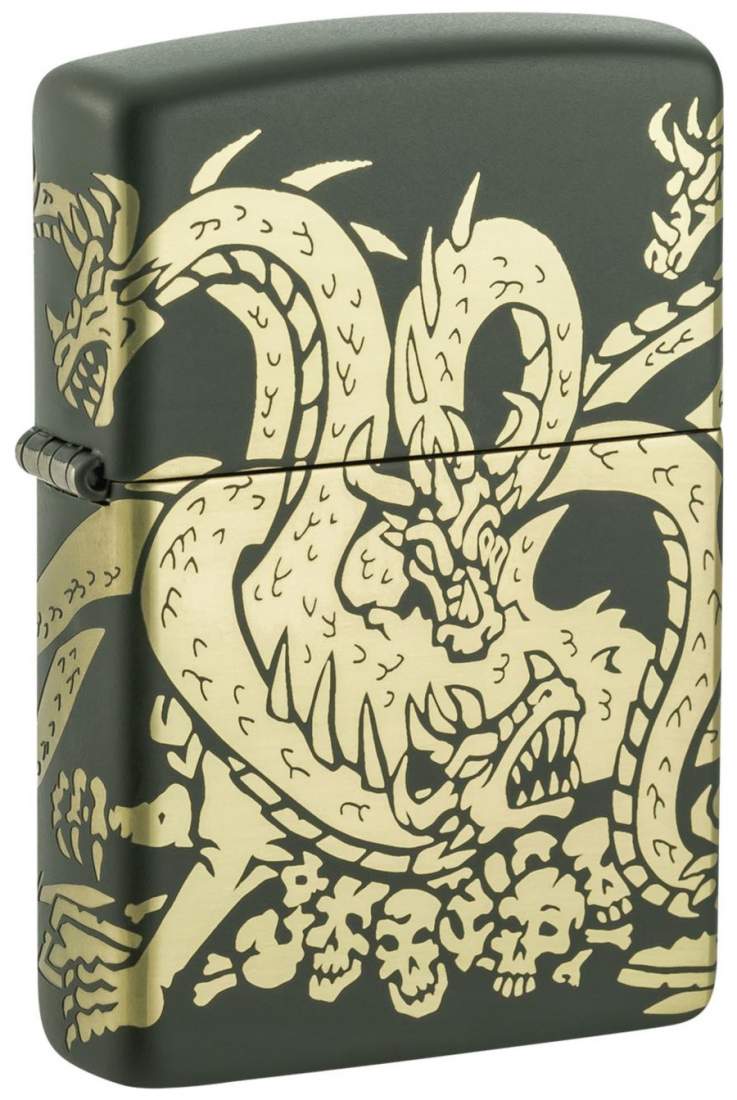 Produktbild: Zippo Dragon grün matt mit 360 Drachen Gravur Feuerzeug