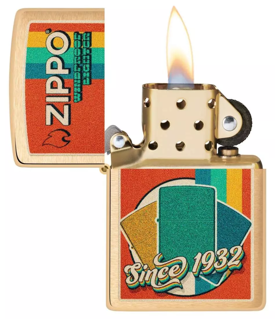 Produktbild: Zippo Retro Farbmuster Messing Feuerzeug offen