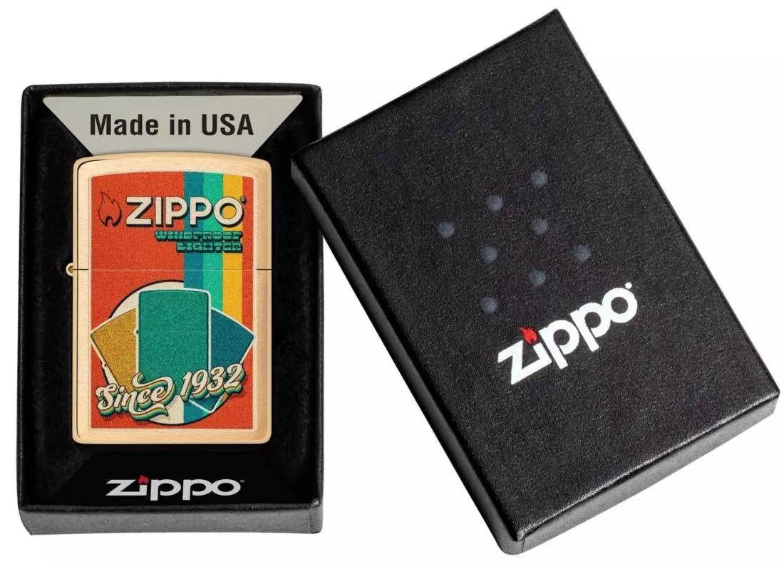 Produktbild: Zippo Retro Farbmuster Messing Feuerzeug Verpackung