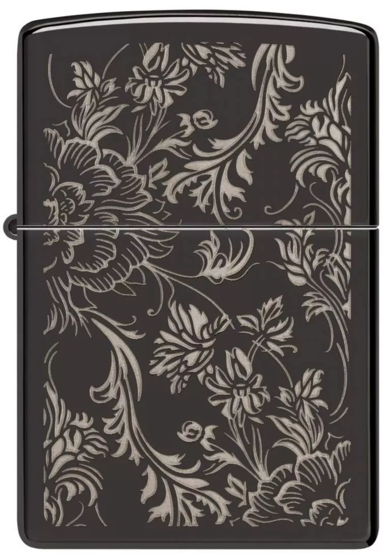 Produktbild: Zippo Filigree Blumenranken schwarz glänzend Feuerzeug vorne