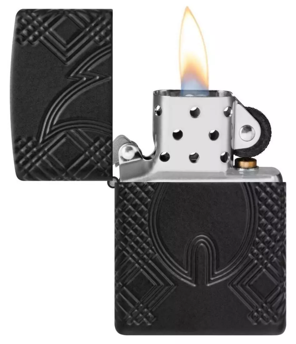 Produktbild: Zippo Flame Armor Case schwarz matt Feuerzeug offen