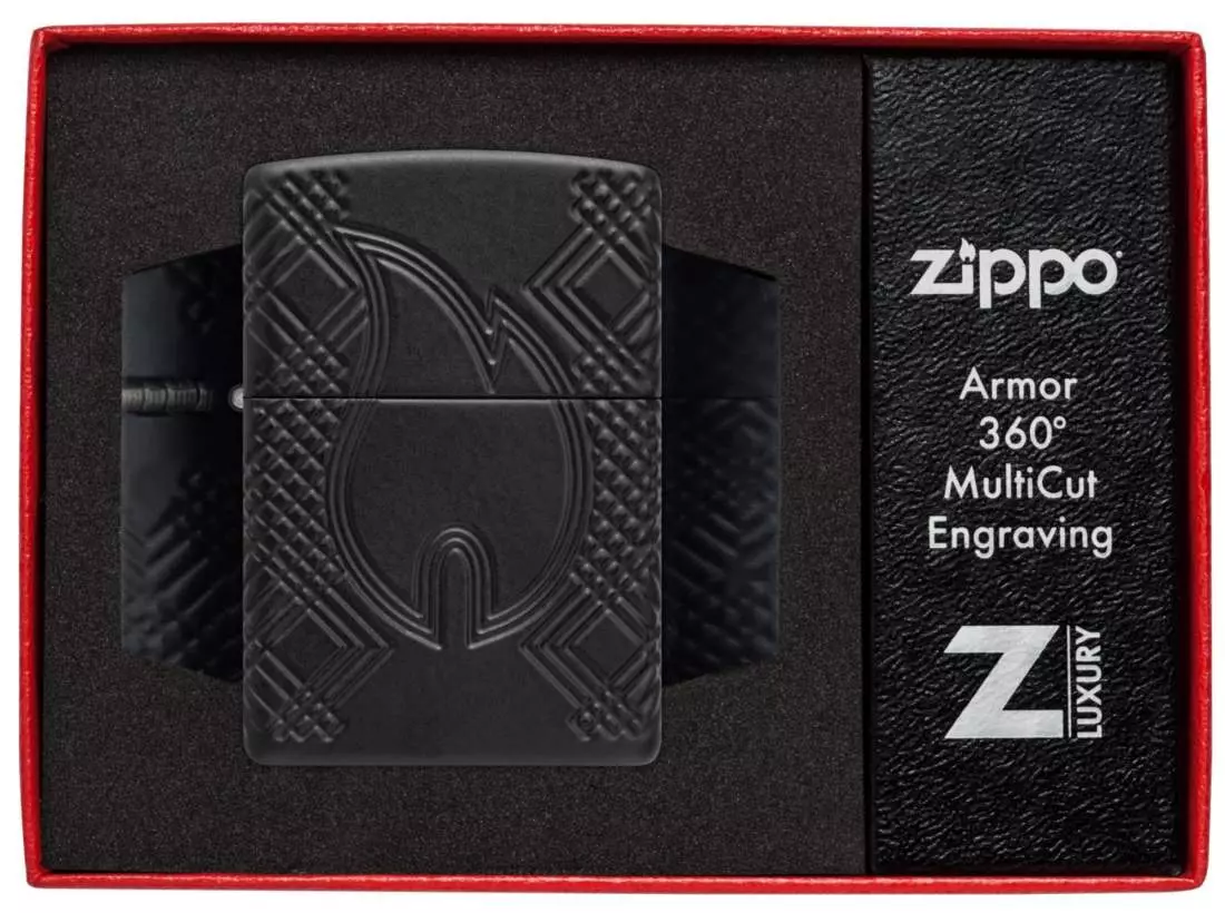 Produktbild: Zippo Flame Armor Case schwarz matt Feuerzeug Verpackung