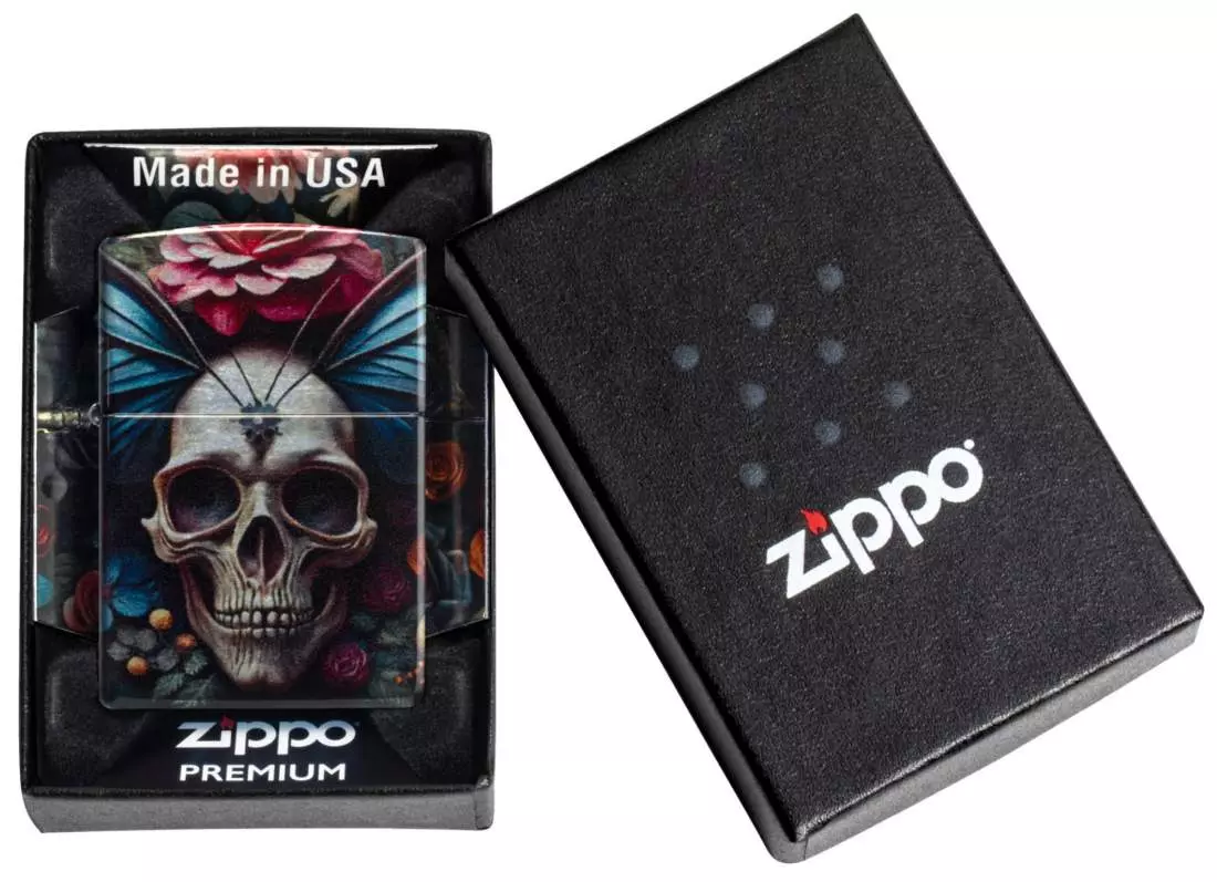 Produktbild: Zippo Floral Skull rundherum bedruckt Feuerzeug Verpackung