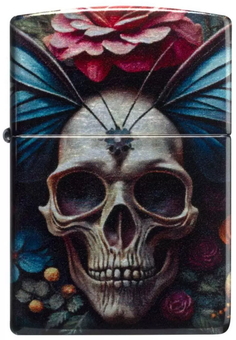 Produktbild: Zippo Floral Skull rundherum bedruckt Feuerzeug vorne