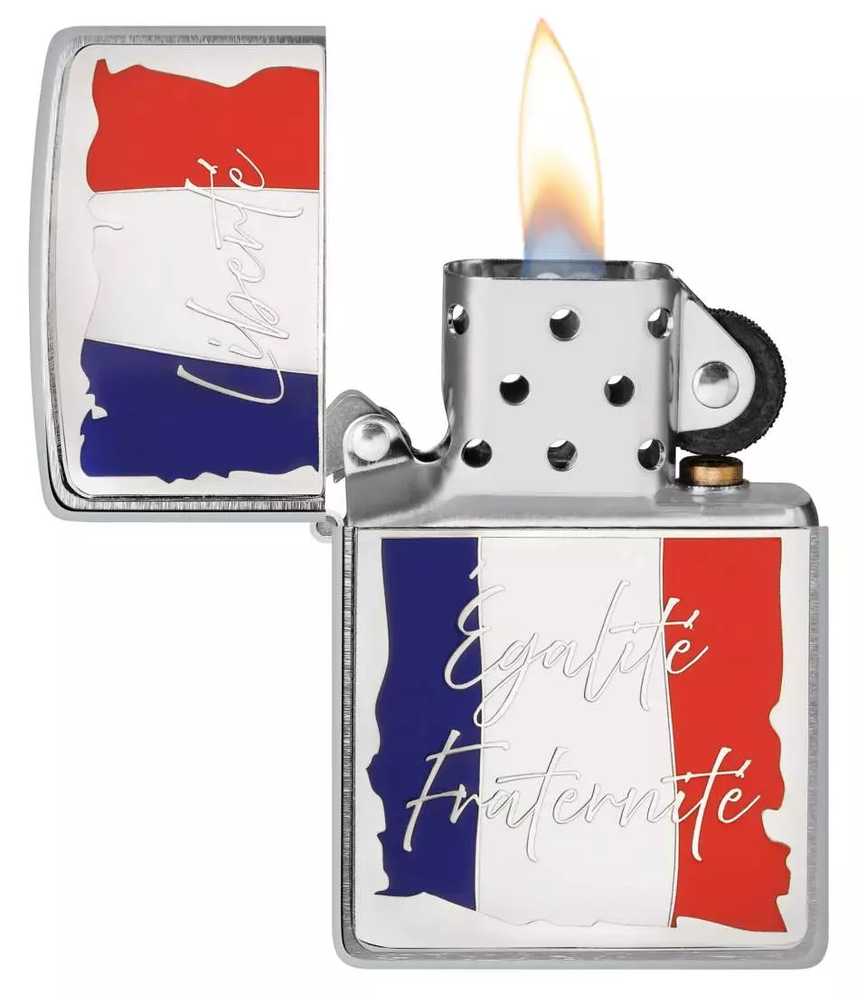 Produktbild: Zippo French Motto Chrom Emblem Feuerzeug offen