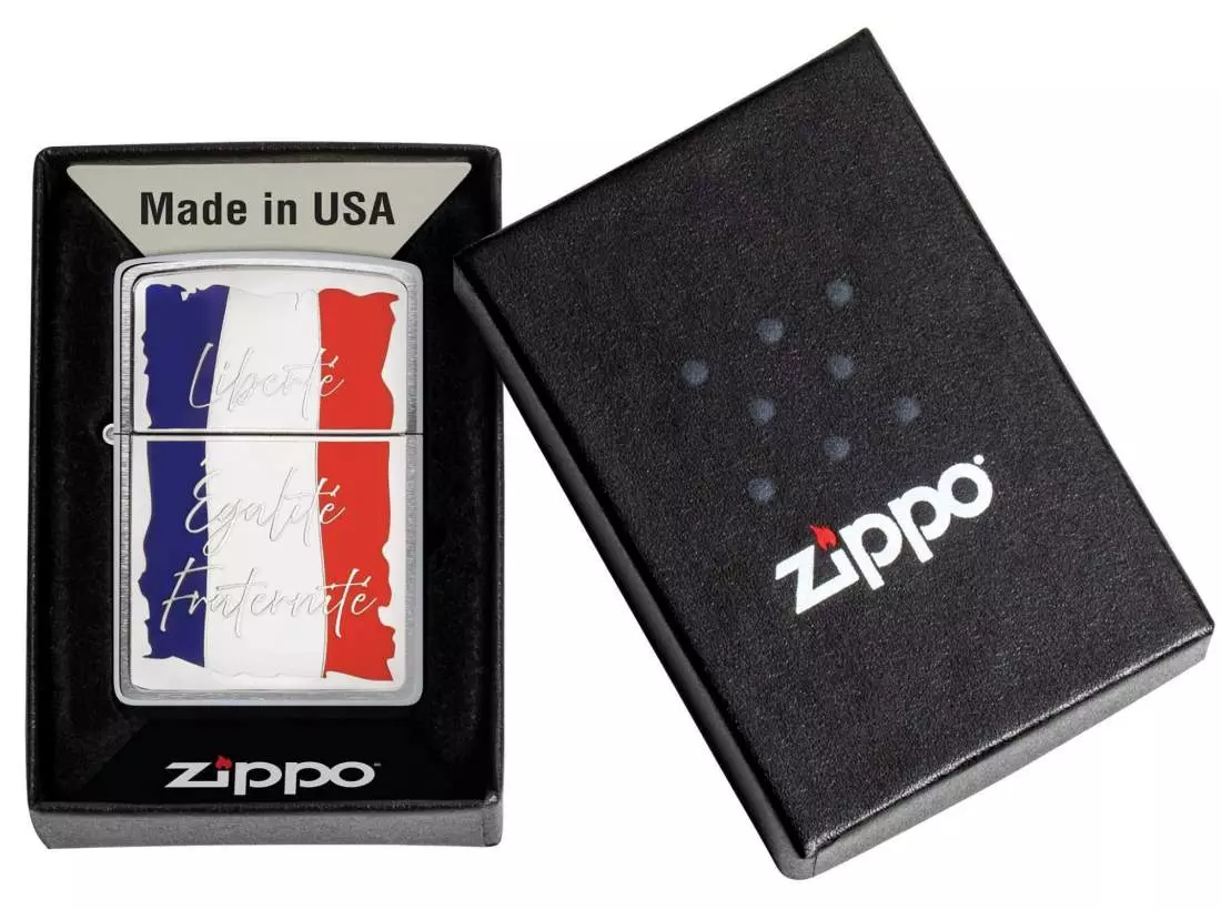 Produktbild: Zippo French Motto Chrom Emblem Feuerzeug Verpackung