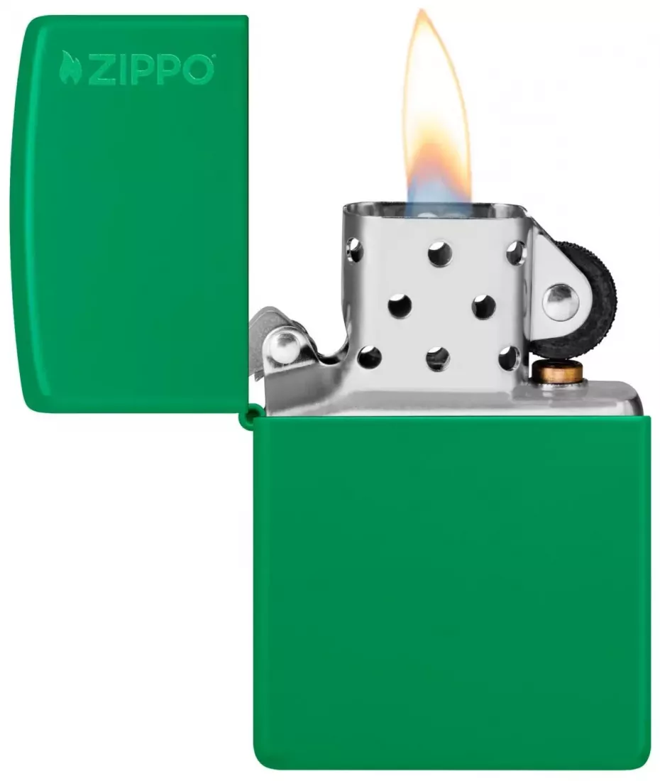 Produktbild: Zippo Golf Green Matte Basismodellmit Zippo Logo Feuerzeug offen