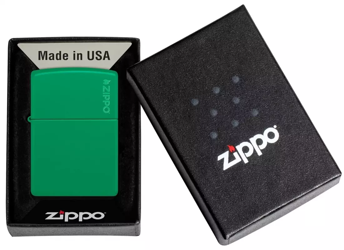 Produktbild: Zippo Golf Green Matte Basismodellmit Zippo Logo Feuerzeug Verpackung