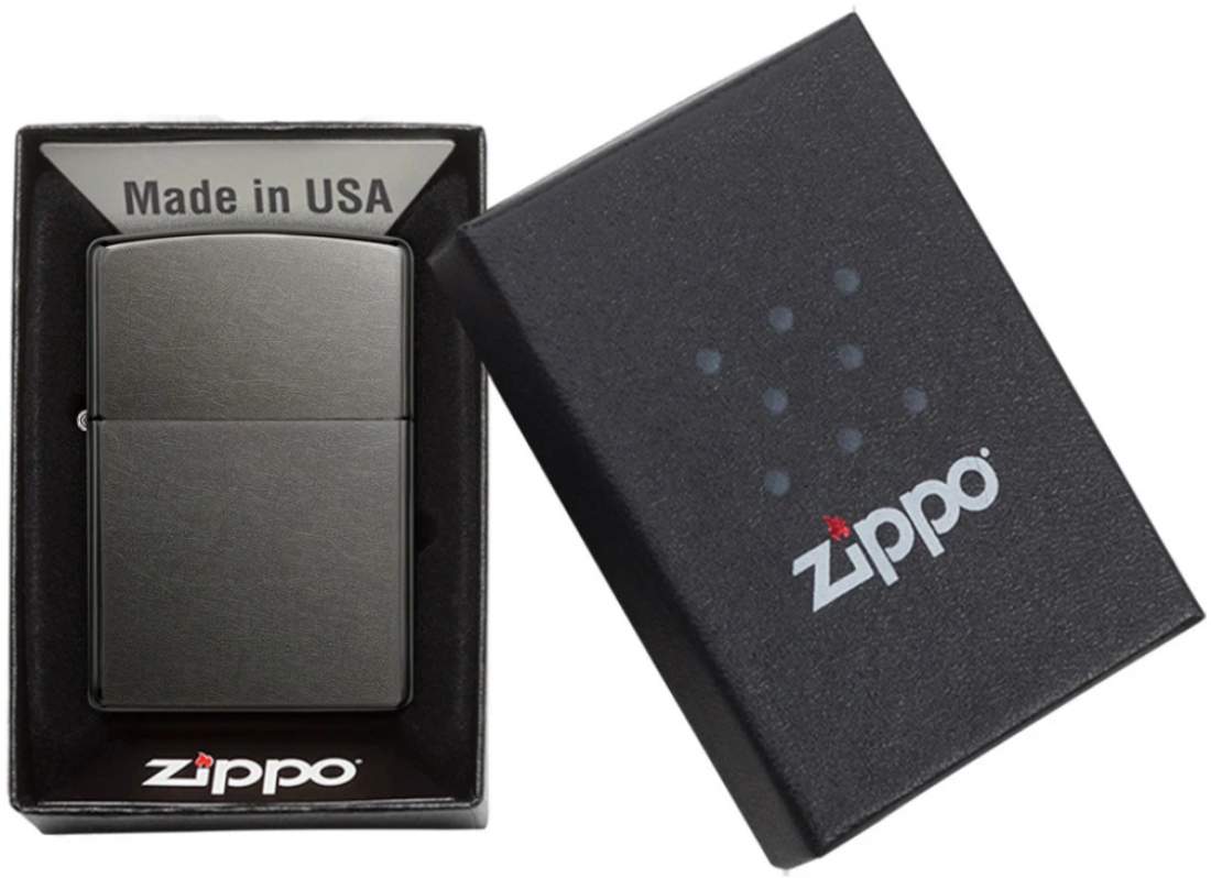 Produktbild: Zippo Gray Dusk Basismodell grau Feuerzeug Verpackung