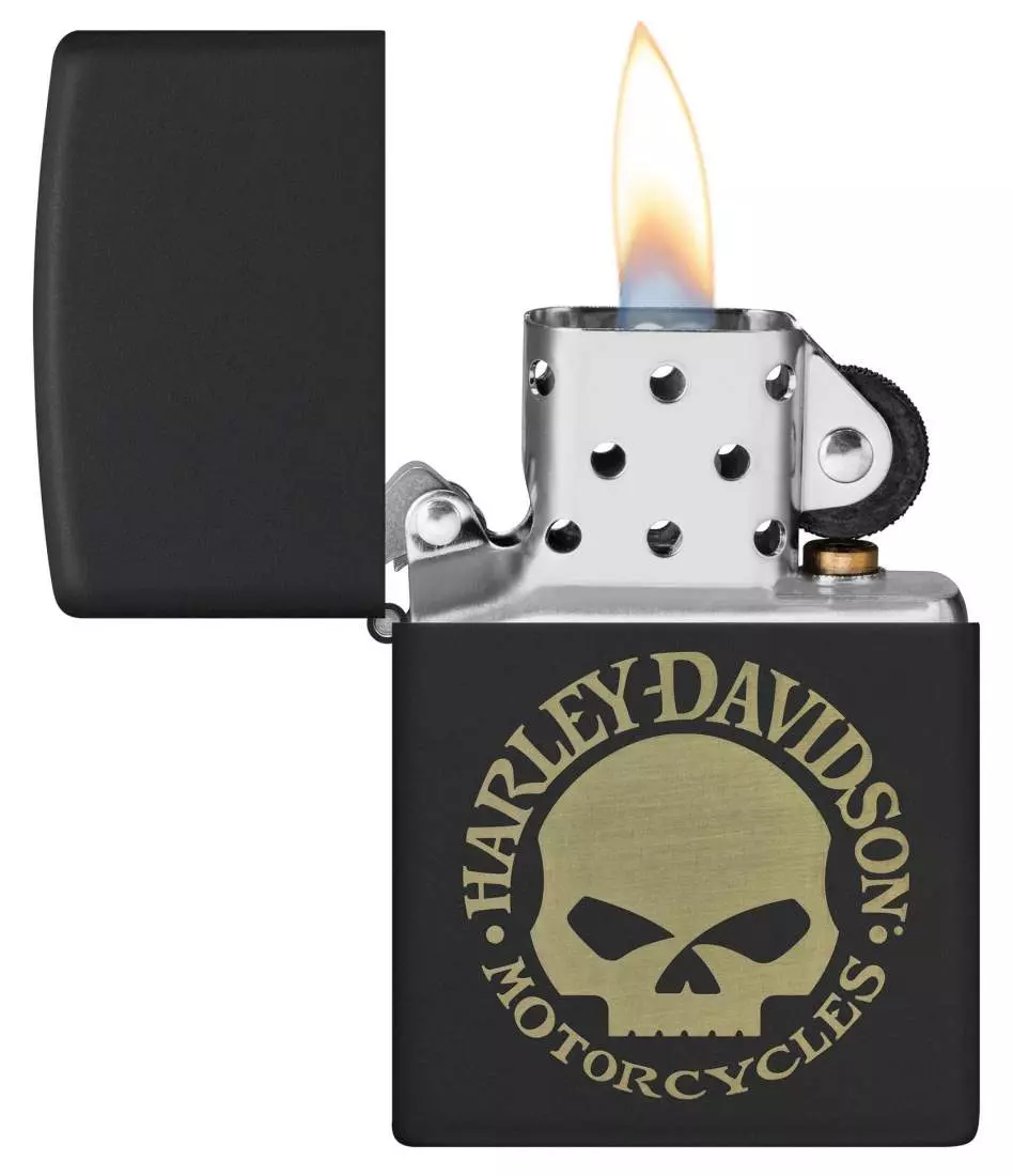 Produktbild: Zippo Harley Davidson Willie G Skull schwarz Feuerzeug offen