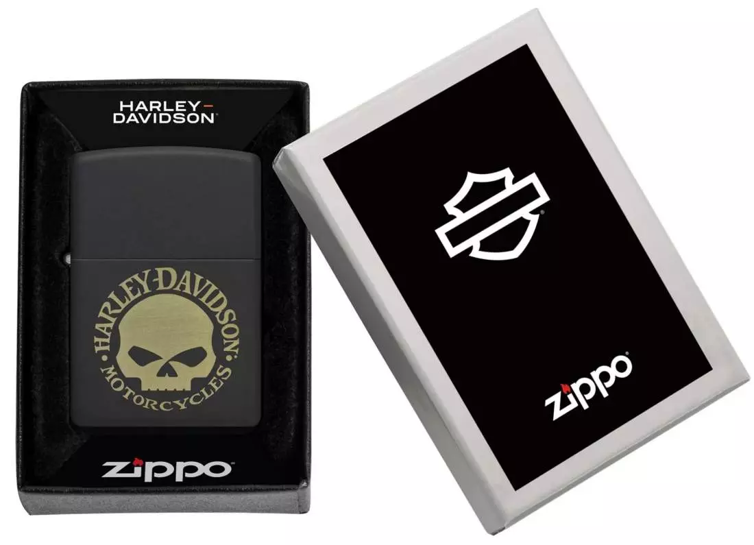 Produktbild: Zippo Harley Davidson Willie G Skull schwarz Feuerzeug Verpackung