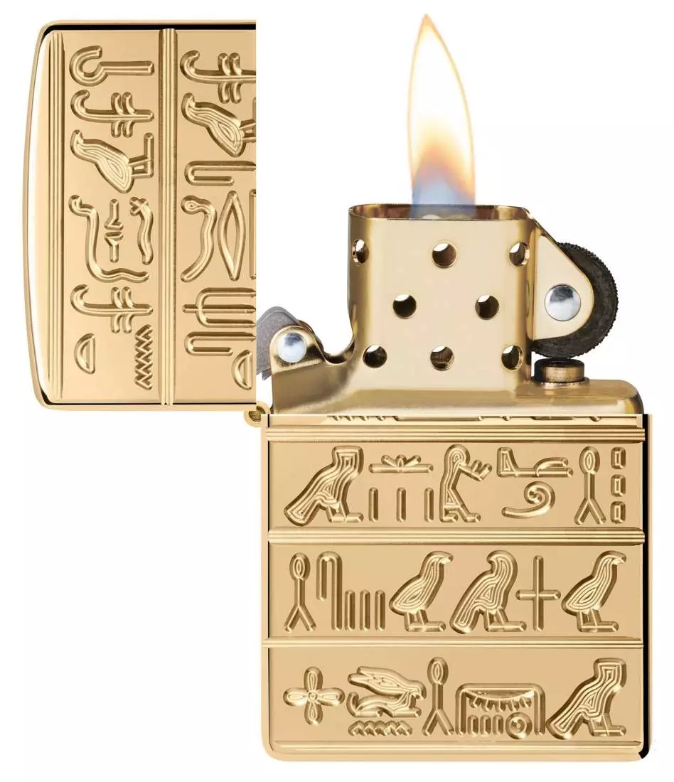Produktbild: Zippo Hieroglyphen Armor mit Gravur Messing Feuerzeug offen