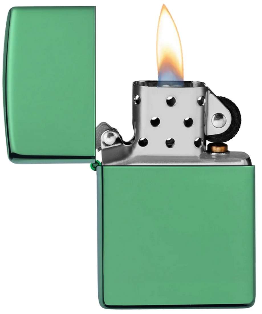 Produktbild: Zippo High Polish Green Basismodell Chameleon grün Feuerzeug offen