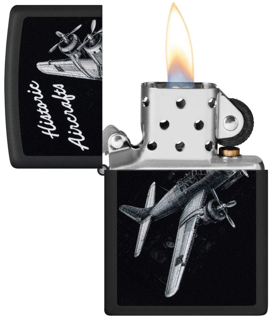 Produktbild: Zippo Historic Aircrafts schwarz matt Feuerzeug offen