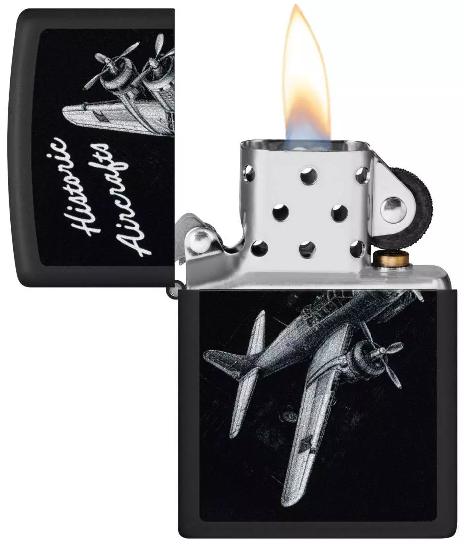 Produktbild: Zippo Historic Aircrafts schwarz matt Feuerzeug offen