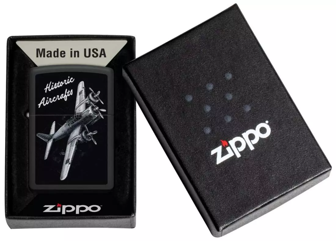 Produktbild: Zippo Historic Aircrafts schwarz matt Feuerzeug Verpackung