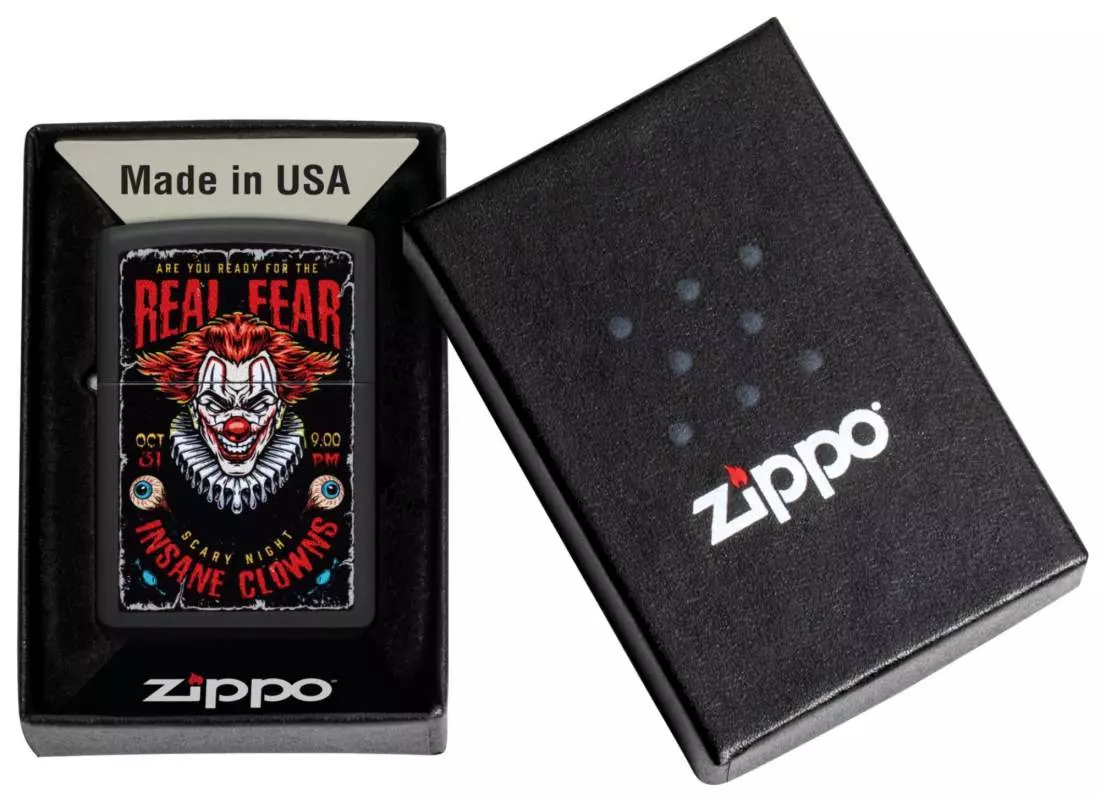 Produktbild: Zippo Insane Clowns schwarz matt Feuerzeug Verpackung