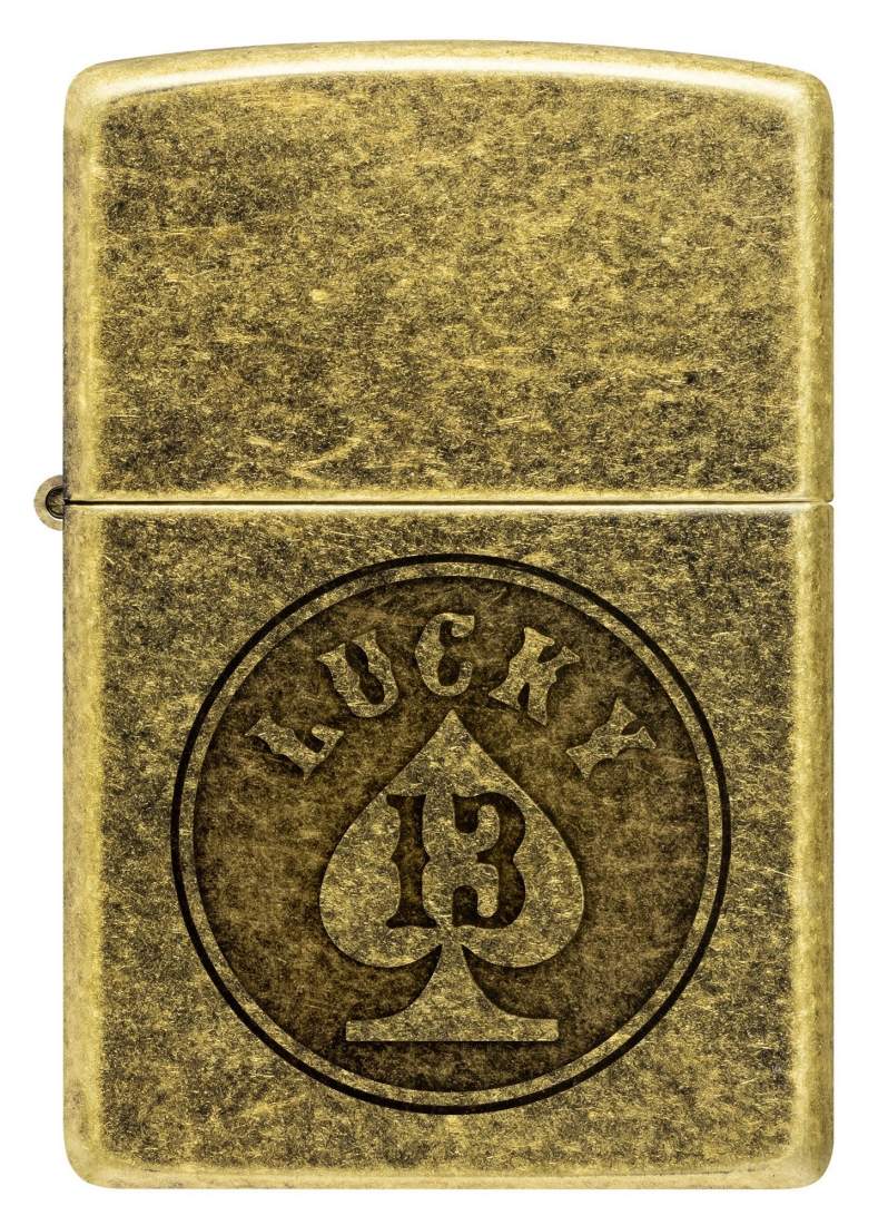 Produktbild: Zippo Lucky 13 Messing Antik Feuerzeug vorne